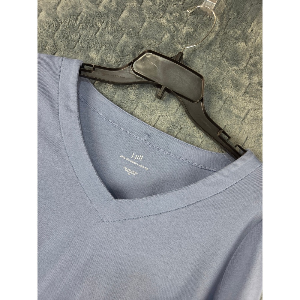 J. Jill Pima 3/4 Sleeve V-Neck Top Blue 100% Pima Cotton Medium RN97641